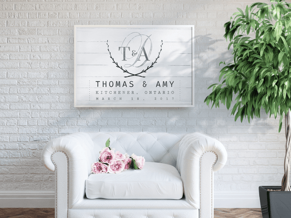 Wedding Day personalized print in a beautiful reception area setting