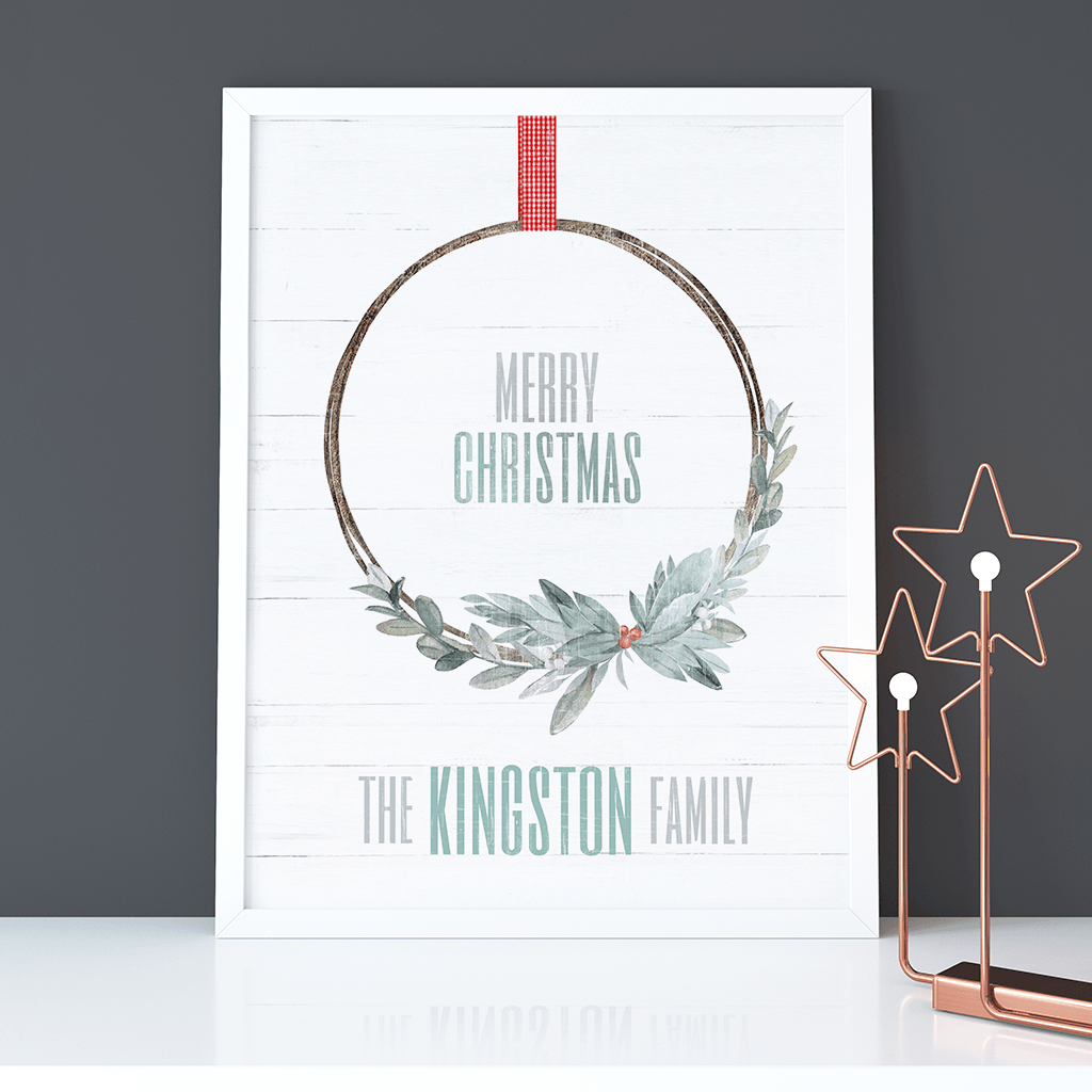 Xmas Wreath Personalized Print in a nordic room
